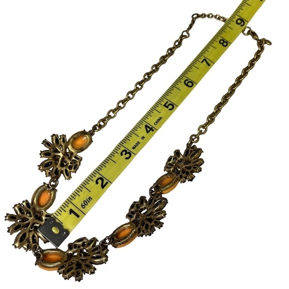J Crew Antique Look Gold Orange Statement Necklace - Picture 10 of 12